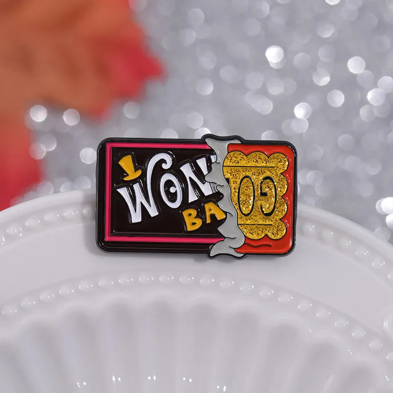 Willy Wonka & the Chocolate Factory Chocolate Bar Golden Ticket Lapel Brooch