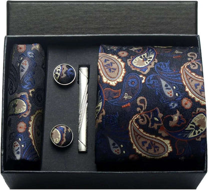 Men's Luxury Silk Paisley Floral Necktie, Pocket Square, Clip & Cufflinks Set - 80d3e6-0e.myshopify.com - BF2 -  BF2