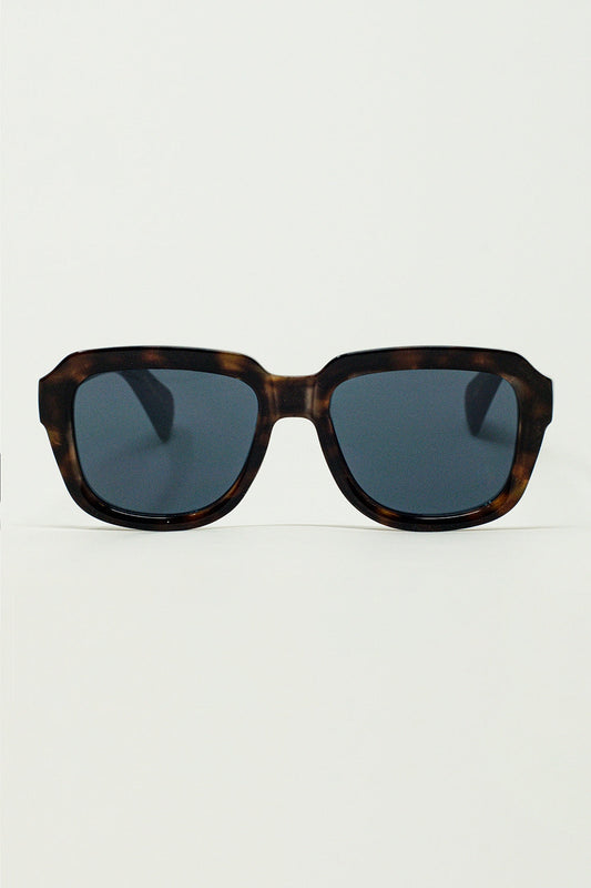 Women's Chunky Square Sunglasses with Dark Brown Tortoise Shell Frame