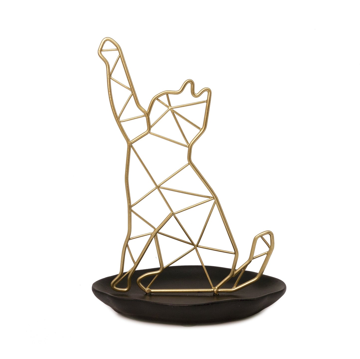 Abstract Geometric Gold Cat Shaped Metal Jewelry Stand Holder