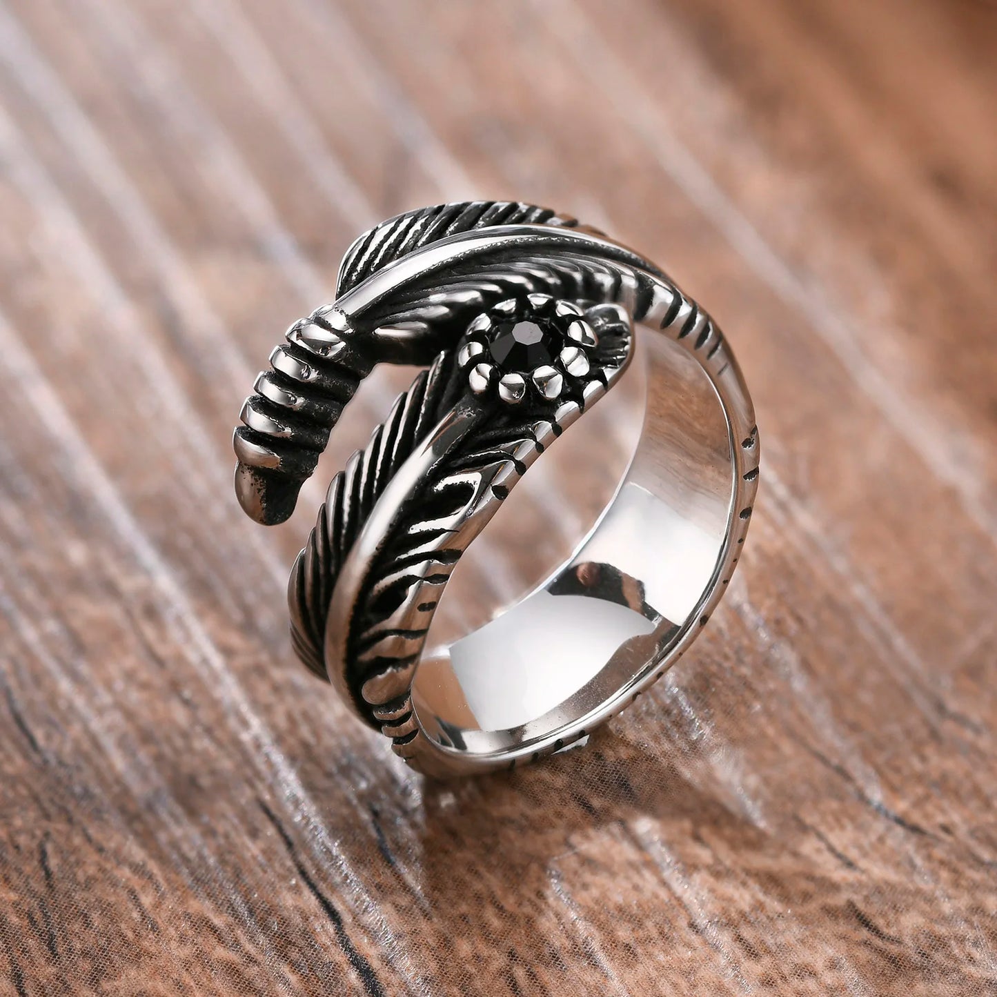 Men's Retro Antique Vintage Stainless Steel Feather Ring - Lovez Aqua© - 