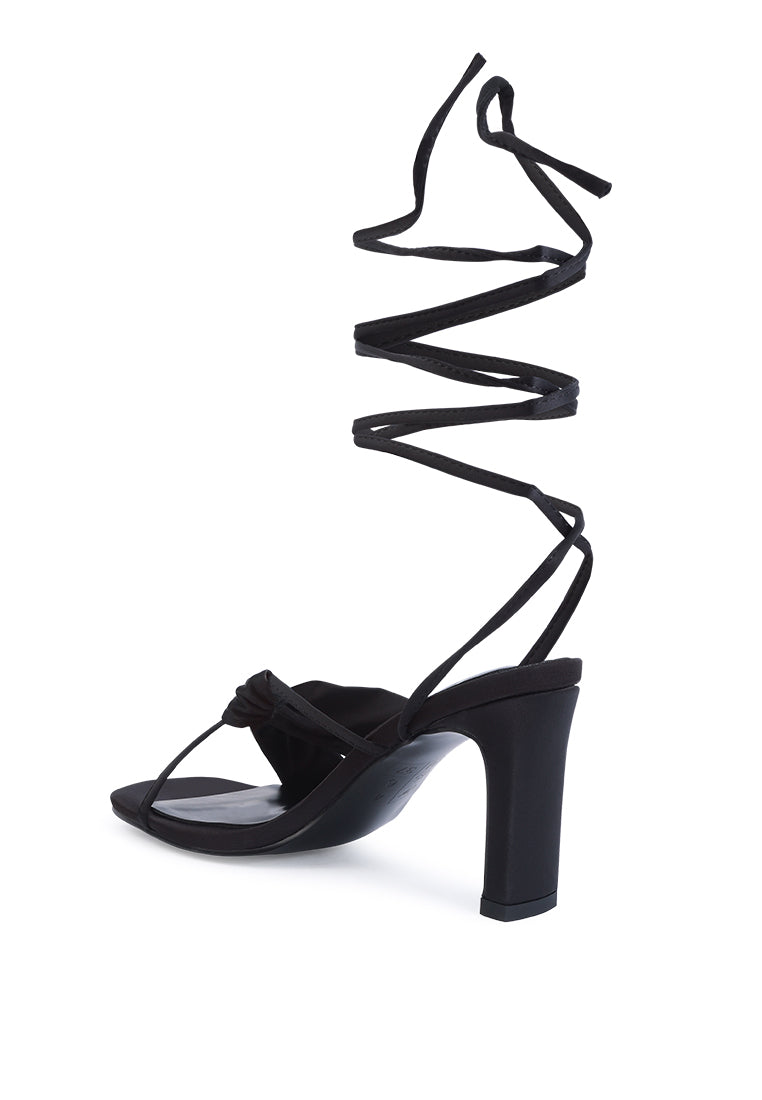 Women's Satin Ruched Strap Cross Straps Tie Up High Heel Sandals