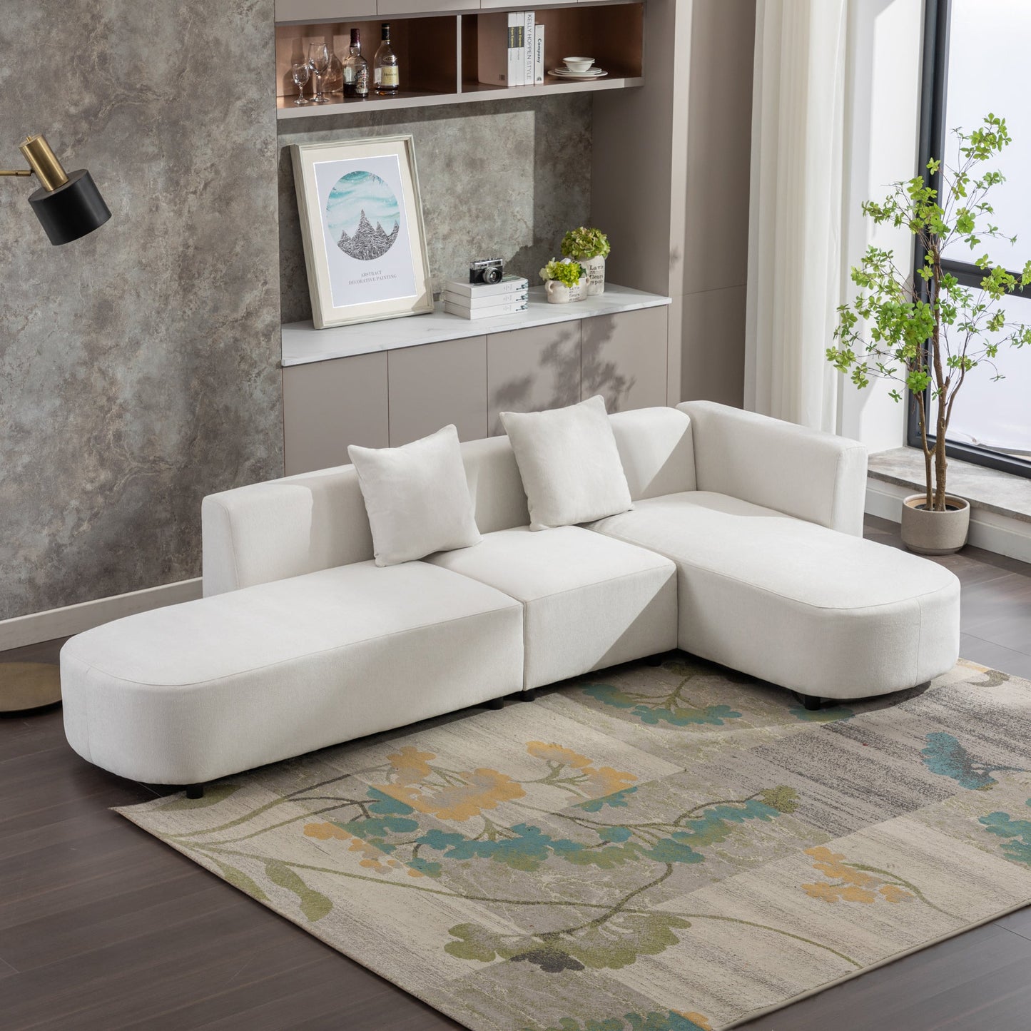 Luxury Modern Style Living Room White Chenille Upholstered Corner 4 Seater Sofa - 80d3e6-0e.myshopify.com - -  