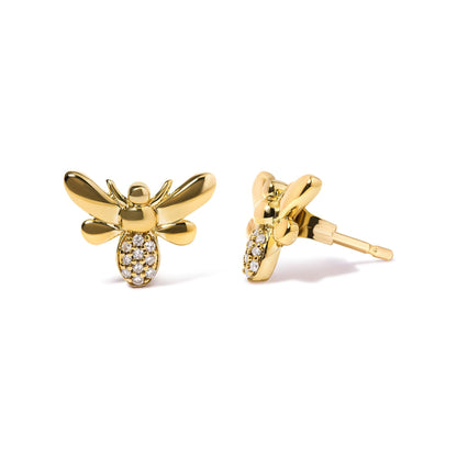 Women's 10K Yellow Gold Diamond Accented Bumblebee Stud Earrings