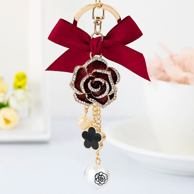 Women's Luxury Replica N°5 Perfume Bottle & Bow Keychain