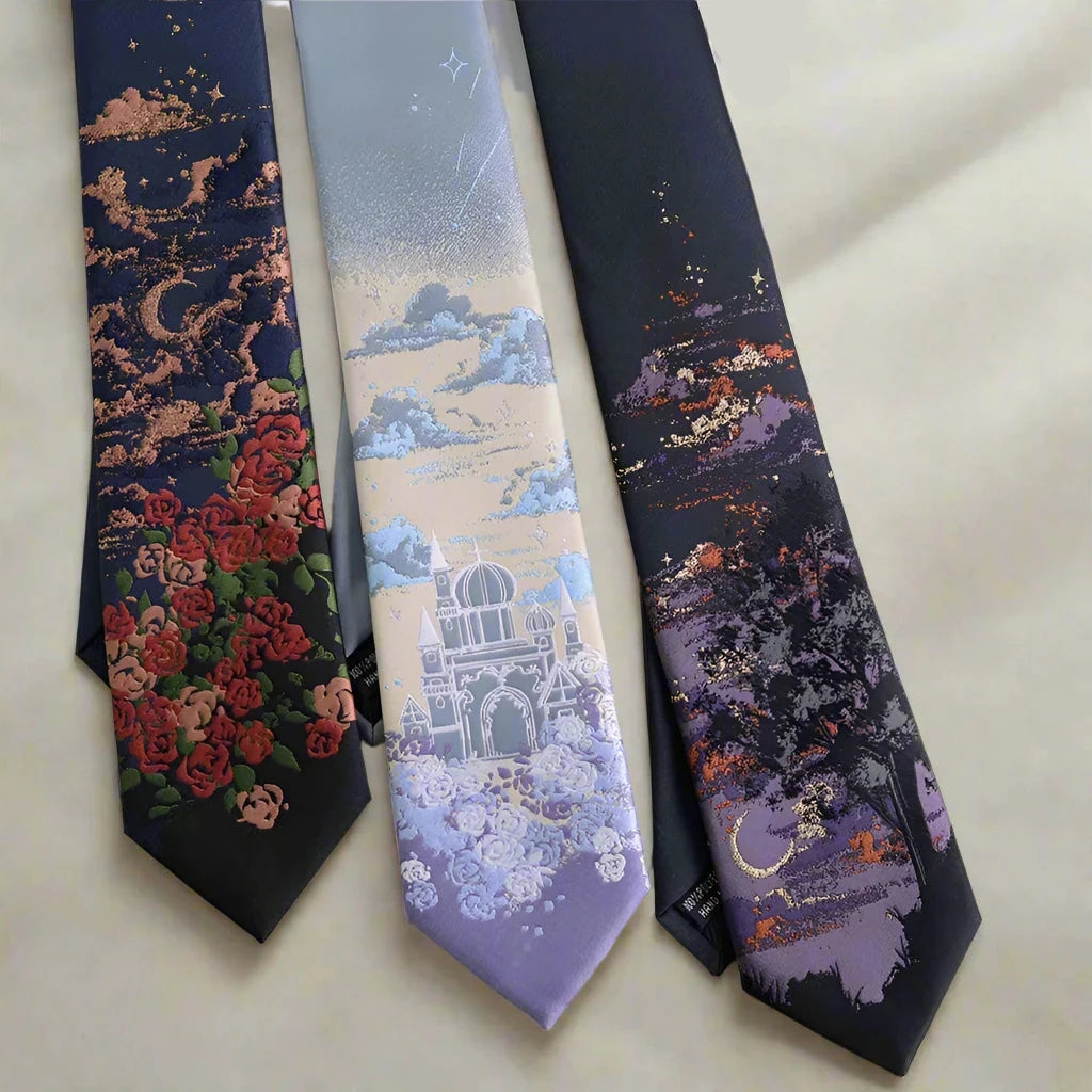 Japanese Anime Style Outdoor Landscape Embroidered Men's Necktie - Lovez Aqua© - 