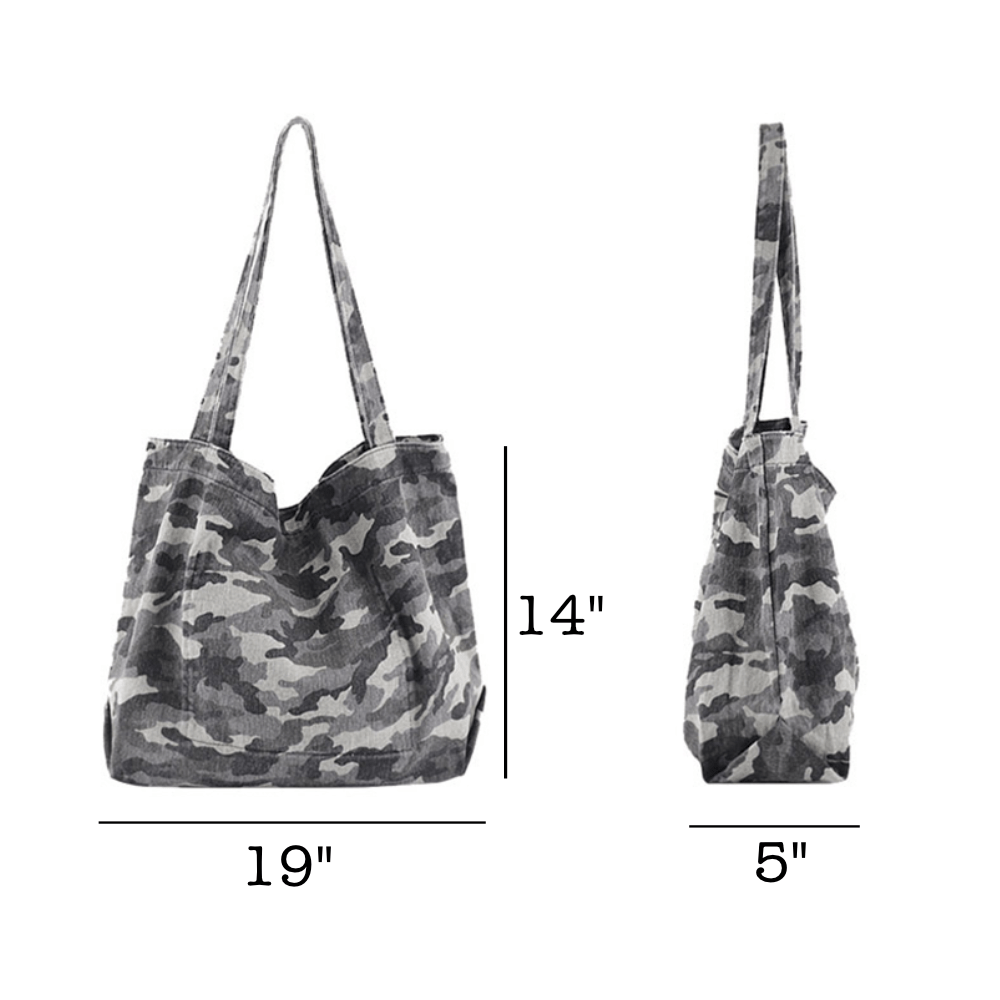 Women's Army Camouflage Lightweight Shoulder Canvas Tote with Pockets