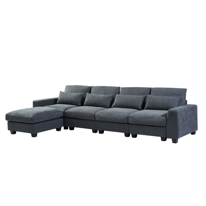 Modern Dark Gray Large L-Shape Feather Filled Sectional Convertible Sofa - Lovez Aqua© - 