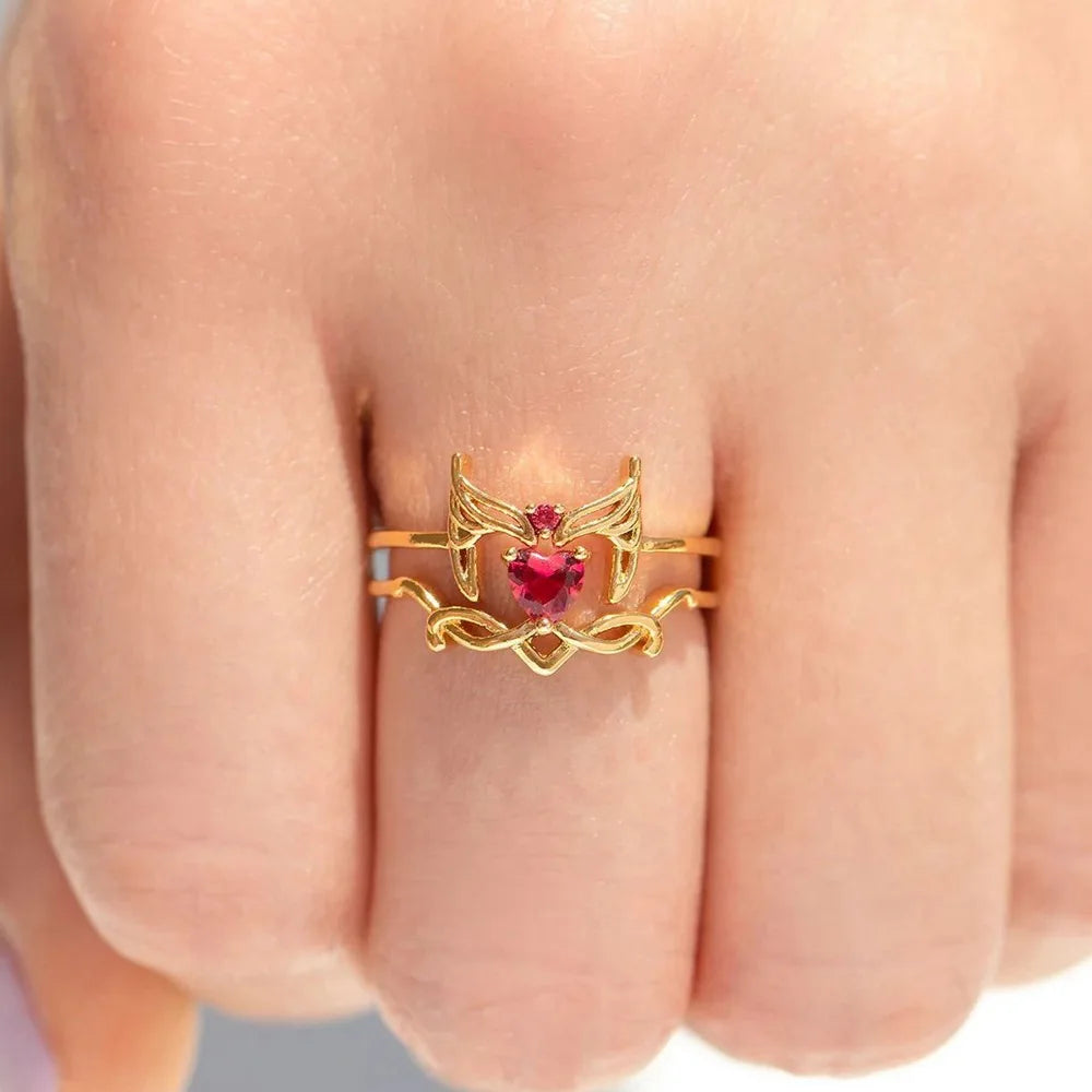 Disney's Marvel Scarlet Witch Wanda Crown Red Zircon Heart Ring/Earrings - 80d3e6-0e.myshopify.com - -  