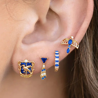 Harry Potter Hogwarts Houses Gold Plated & Zircon Stud Earrings (4 Pieces)