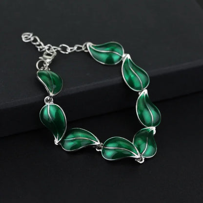 Lord of the Rings Legolas Greenleaf Silver & Green Elven Leaf Bracelet - 80d3e6-0e.myshopify.com - -  