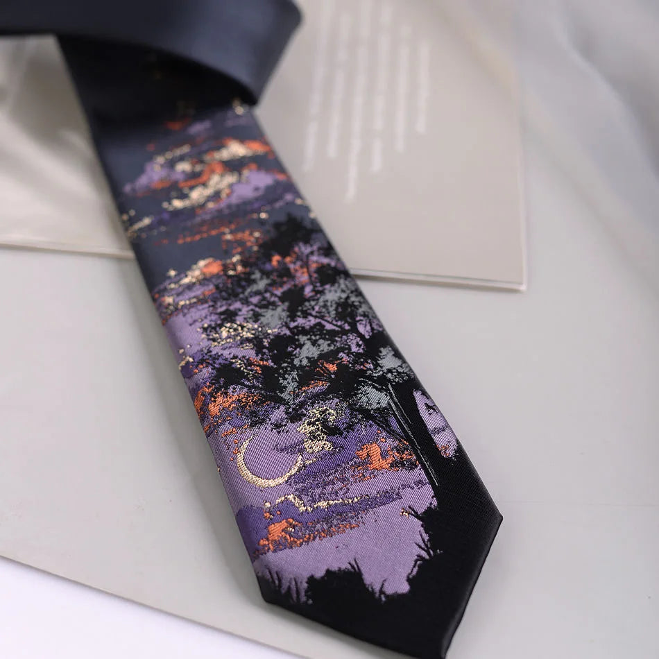 Japanese Anime Style Outdoor Landscape Embroidered Men's Necktie - Lovez Aqua© - 