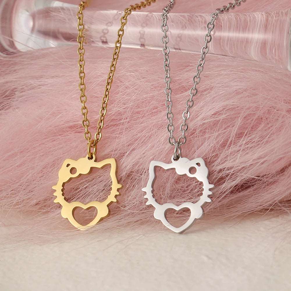 Women's Hello Kitty Heart Stainless Steel Hollow Cutout Necklace