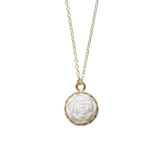 Women's 14K Gold-Filled Mini White Porcelain Rose Charm Necklace