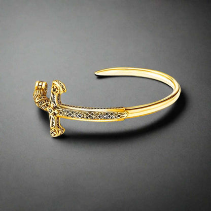 925 Sterling Silver Gold Plated Royal Ornamentation Sword Adjustable Cuff Bangle - Lovez Aqua© - 