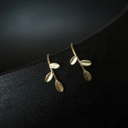 925 Sterling Silver & 14k Gold Plated Small Three Leaf Women's Hoop Earrings