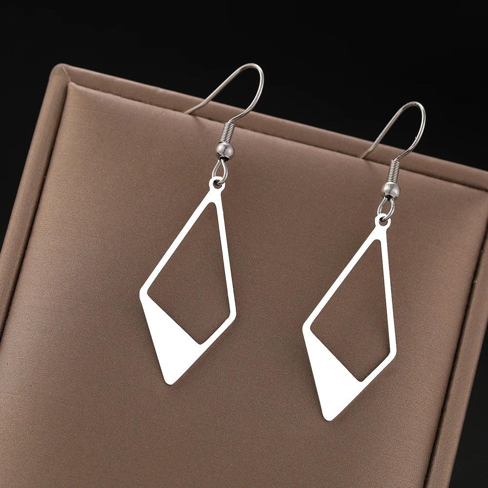 Women's Elegant Geometric Rhombus Diamond Stainless Steel Drop Earrings