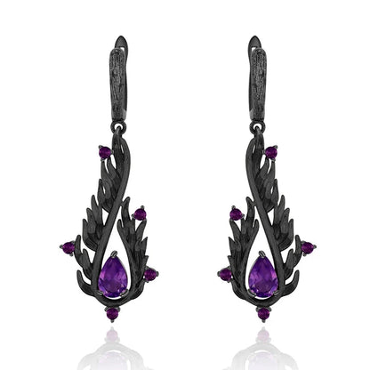 925 Sterling Silver 2.1ct Natural Amethyst Angel Wings Women's Drop Earrings