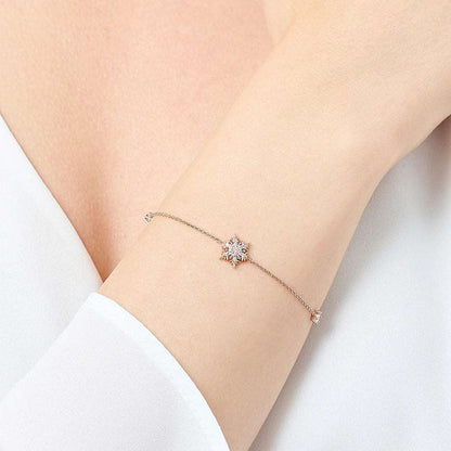 925 Sterling Silver Fine Rose Gold Strand Bracelet with Zircon Snowflake Charm - Lovez Aqua© - Christmas