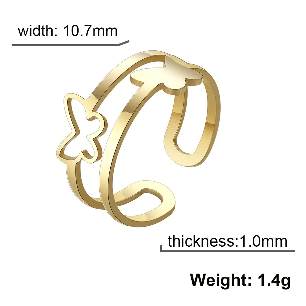 Women's Stainless Steel Gold or Silver Butterfly Open Ring