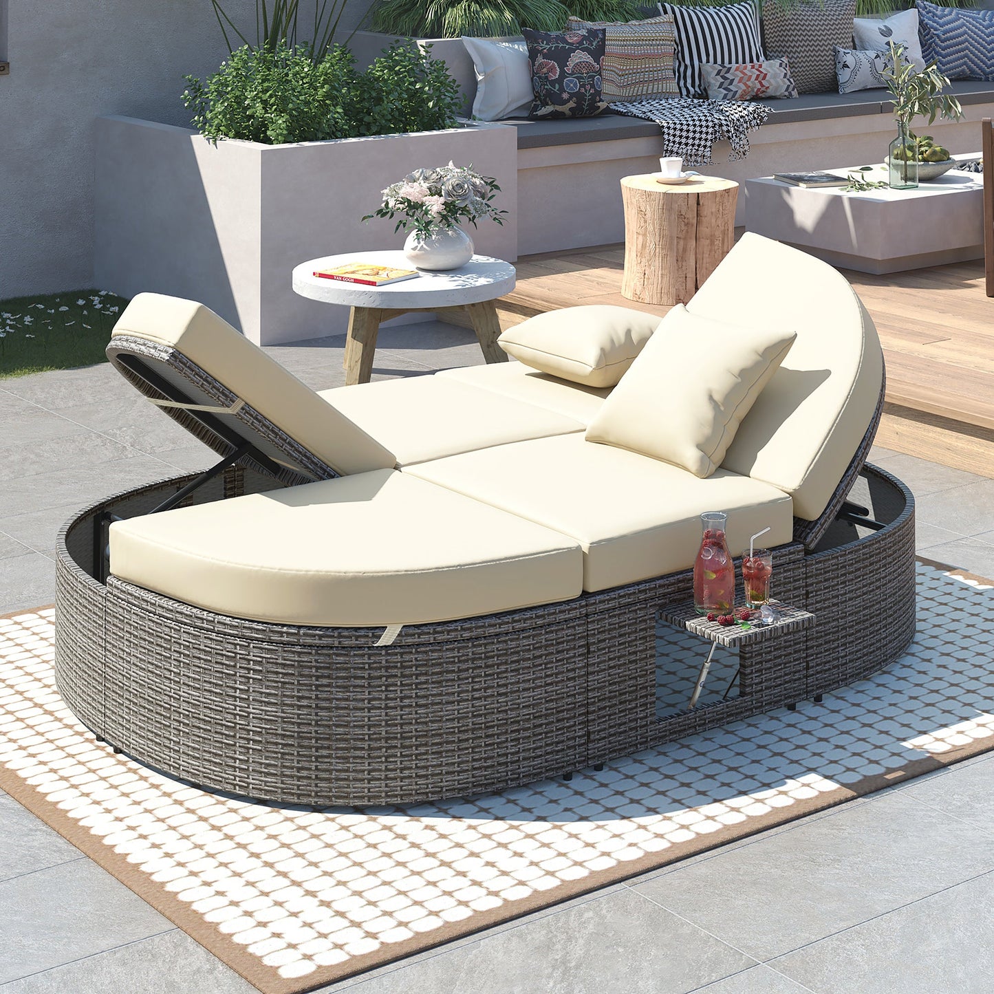 Outdoor Two Seater Adjustable Patio Reclining Rattan Sun Daybed with Cushions - 80d3e6-0e.myshopify.com - -  