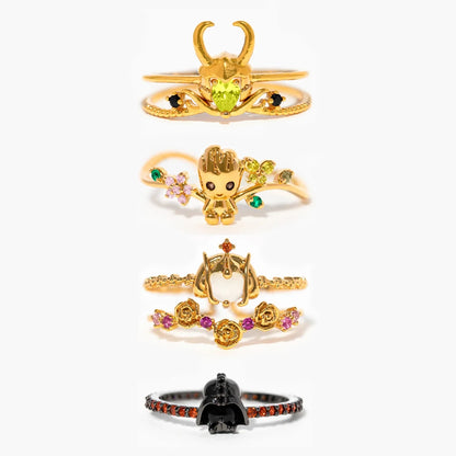 Disney & Marvel Character Double Layered Gold Plated Zircon Women's Rings