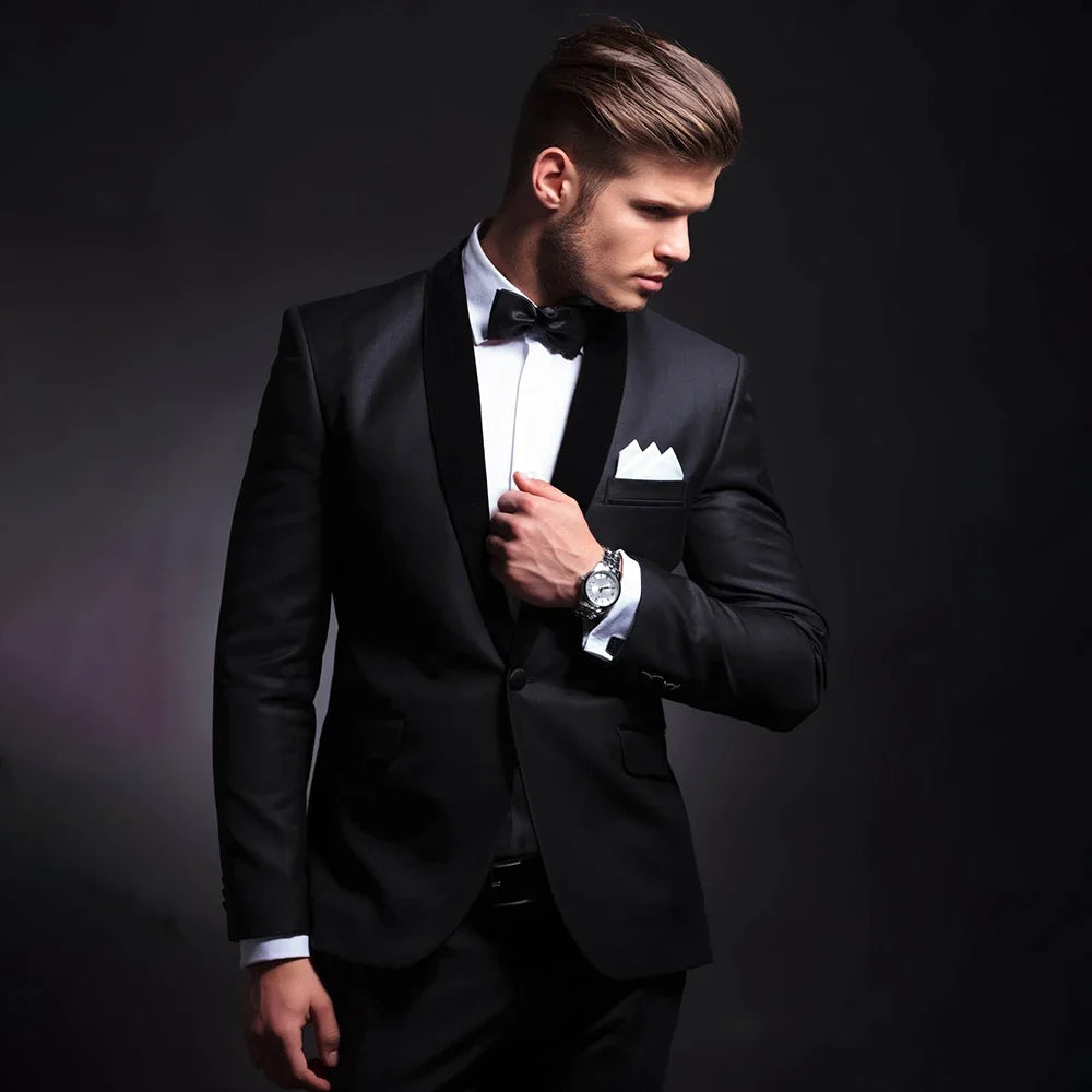 Classic Black Men's 2 Piece Elegant Tuxedo Suit Set (Jacket & Pants) - Lovez Aqua© - 