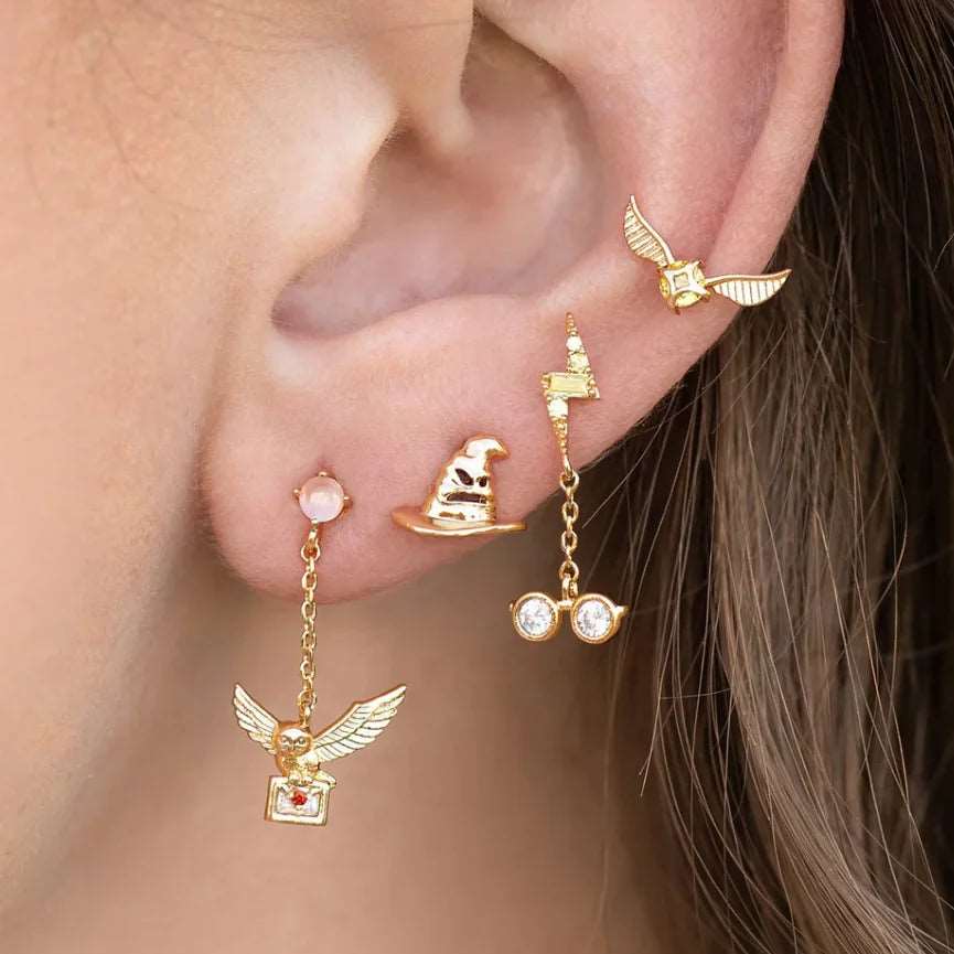 Harry Potter Hogwarts Houses Gold Plated & Zircon Stud Earrings (4 Pieces)