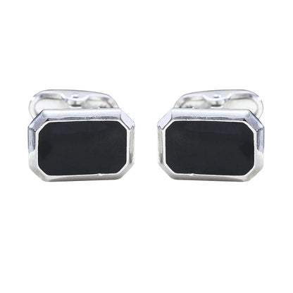 Men's French Style Angular Rectangle Formal Black & Silver Cufflinks - Lovez Aqua© - 