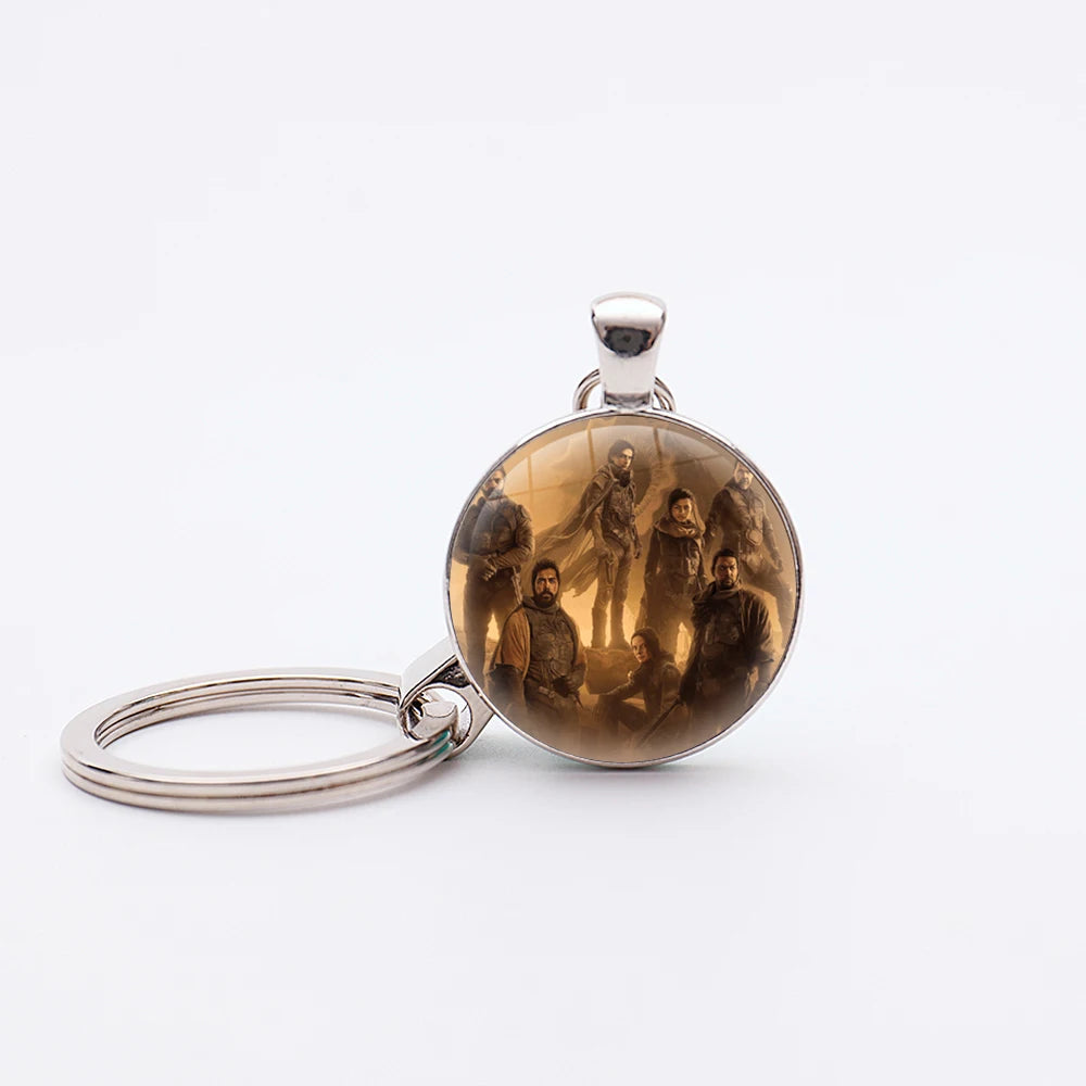 Dune Movie Silver Plated Glass Dome Desert Sand Pendant Keychain