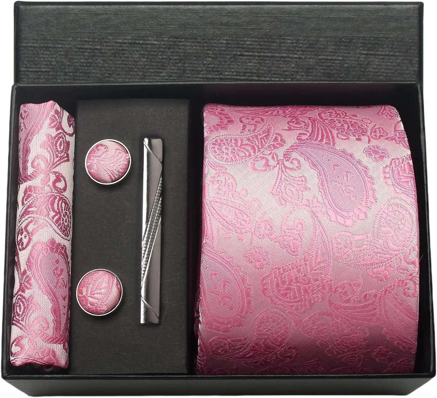 Men's Luxury Silk Paisley Floral Necktie, Pocket Square, Clip & Cufflinks Set - 80d3e6-0e.myshopify.com - BB5 -  BB5