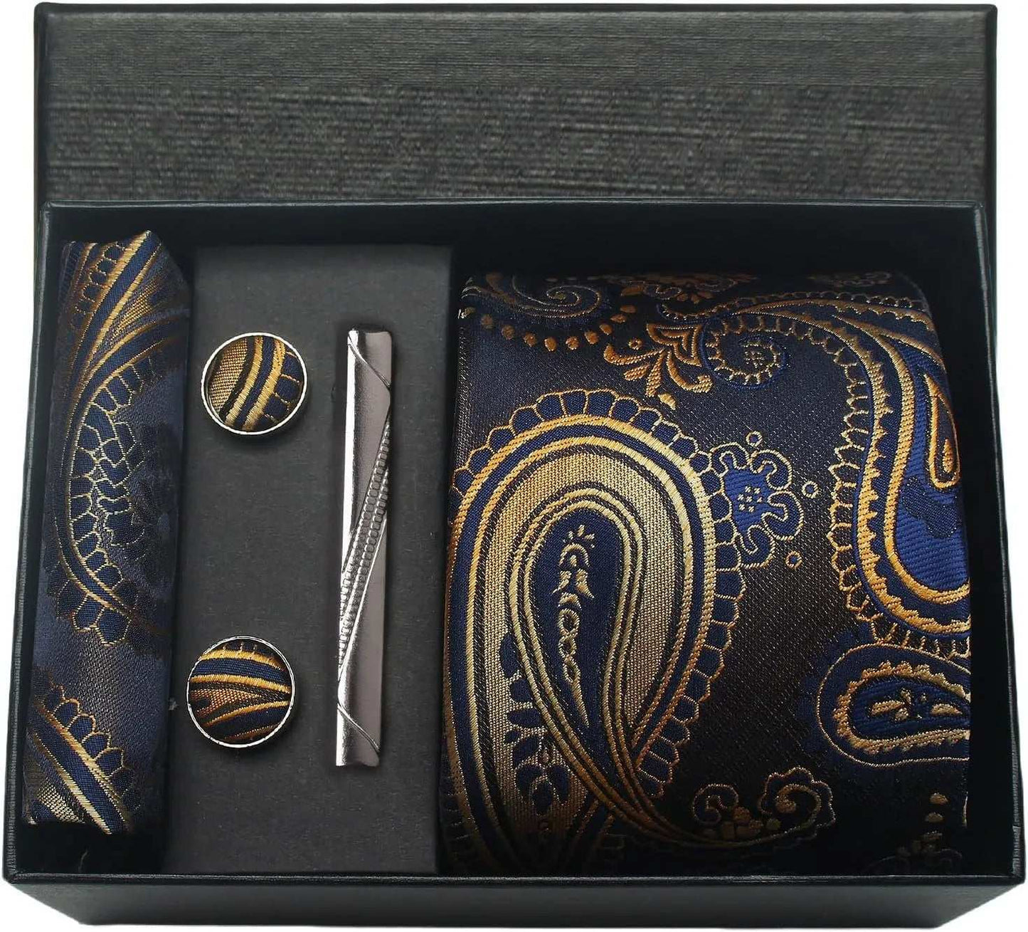 Men's Luxury Silk Paisley Floral Necktie, Pocket Square, Clip & Cufflinks Set - 80d3e6-0e.myshopify.com - BKL23 -  BKL23