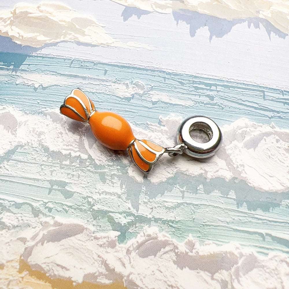 925 Sterling Silver Cute Orange Candy Wrapper Pendant Charm - Lovez Aqua© - 