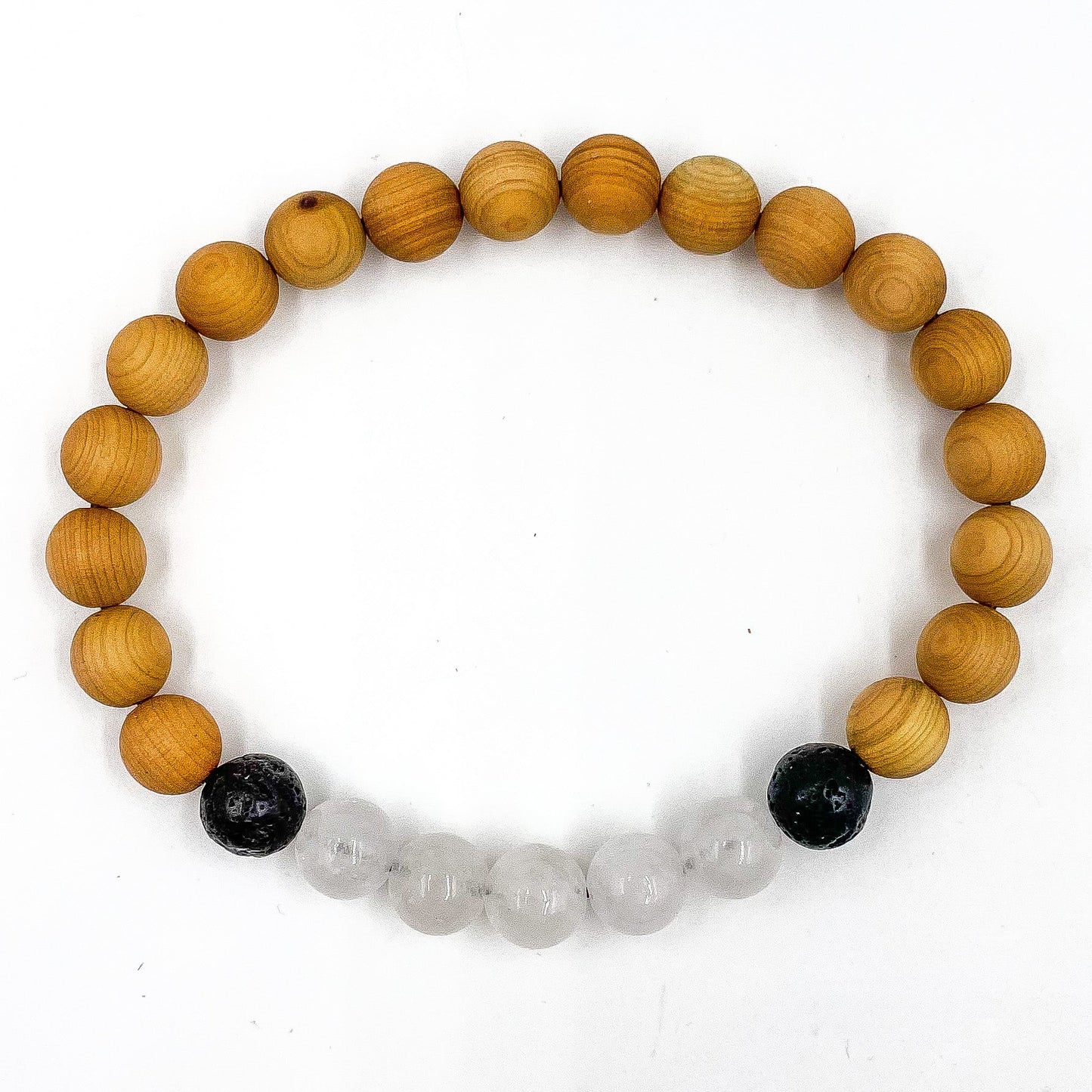 Unisex Beaded Bracelet with Moonstone, Cedar & Lava Rock Beads - Lovez Aqua© - 