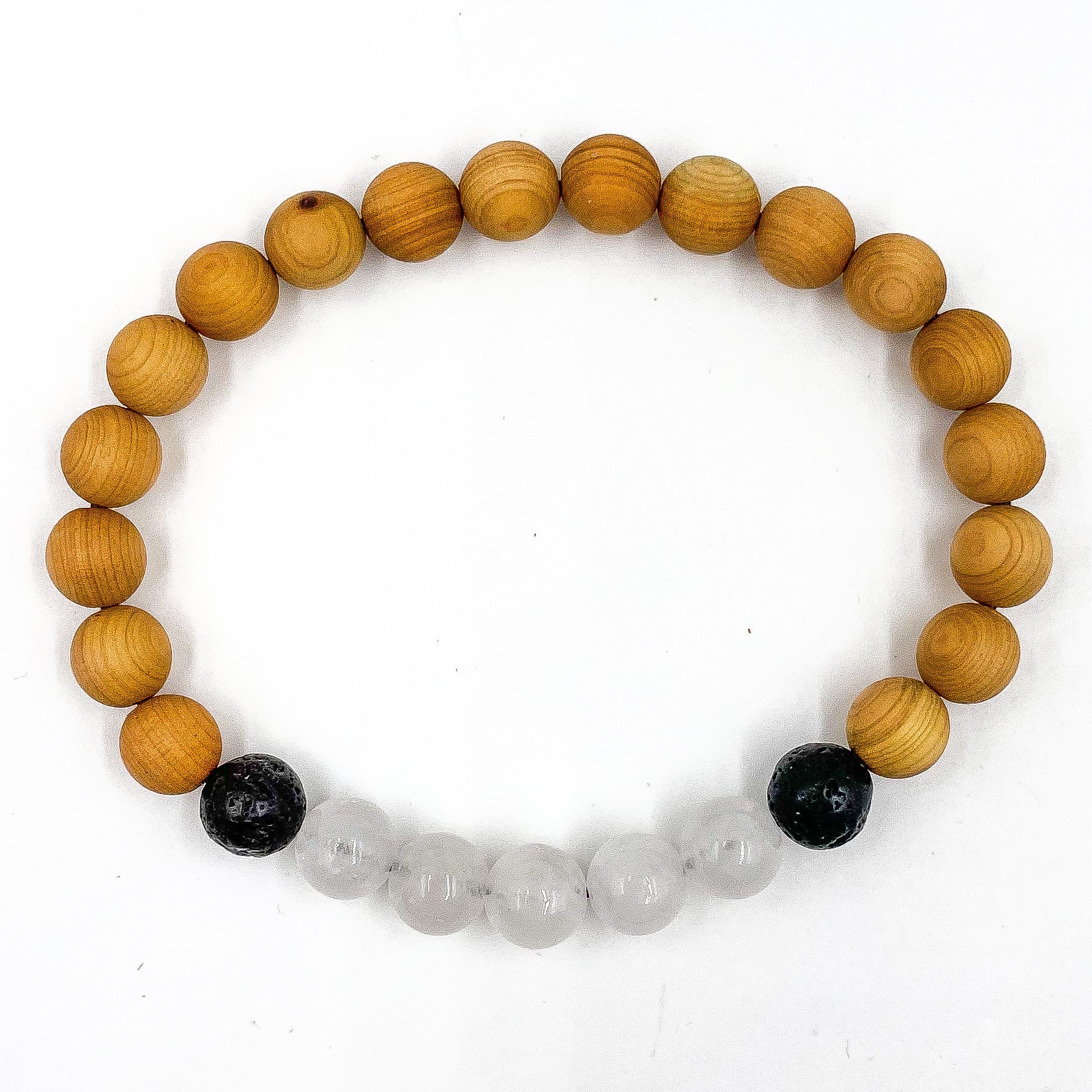 Unisex Beaded Bracelet with Moonstone, Cedar & Lava Rock Beads - Lovez Aqua© - 