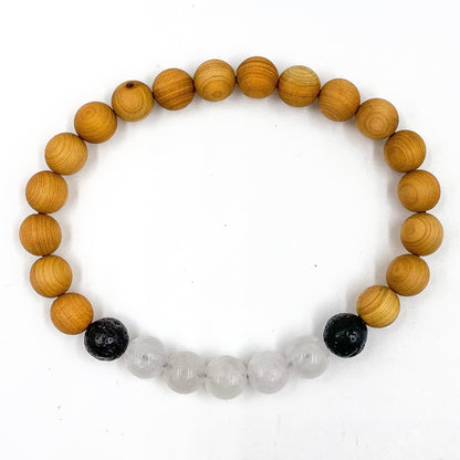 Unisex Beaded Bracelet with Moonstone, Cedar & Lava Rock Beads - Lovez Aqua© - 