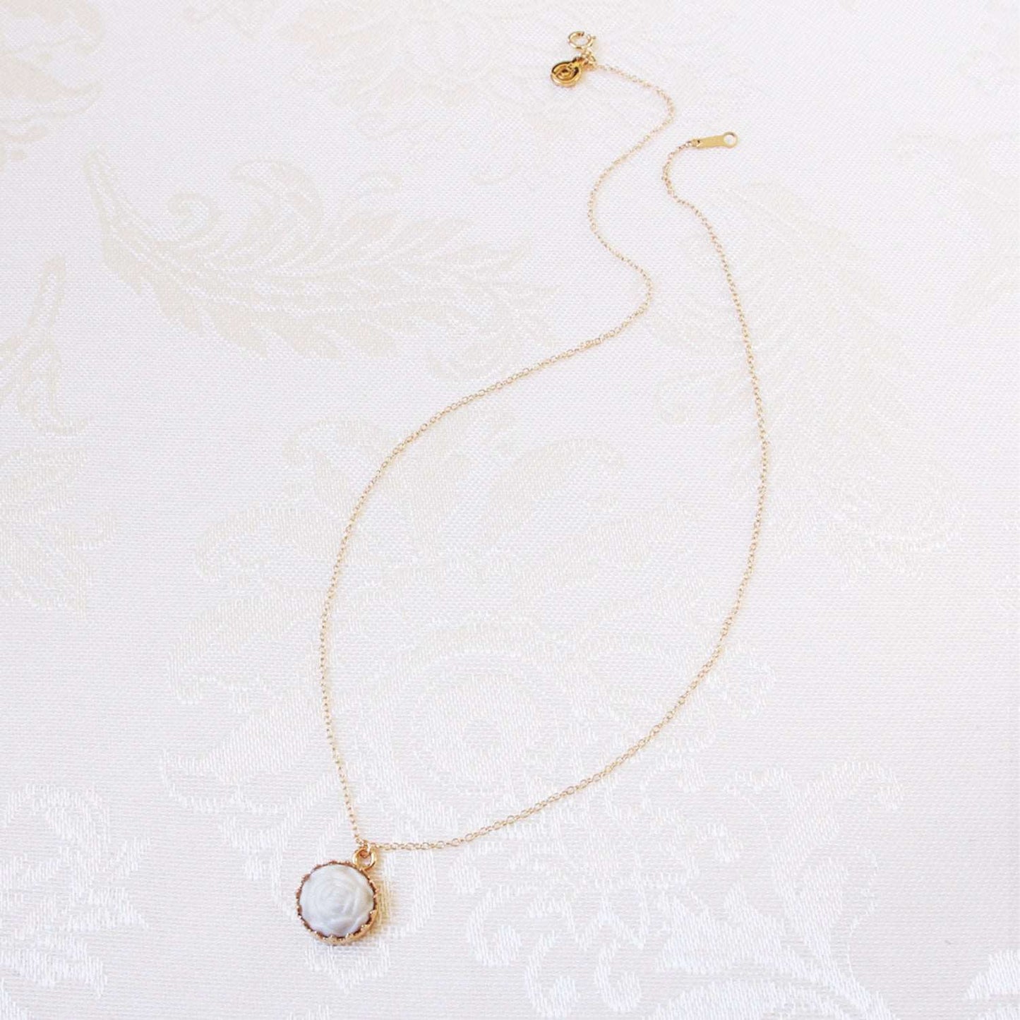 Women's 14K Gold-Filled Mini White Porcelain Rose Charm Necklace