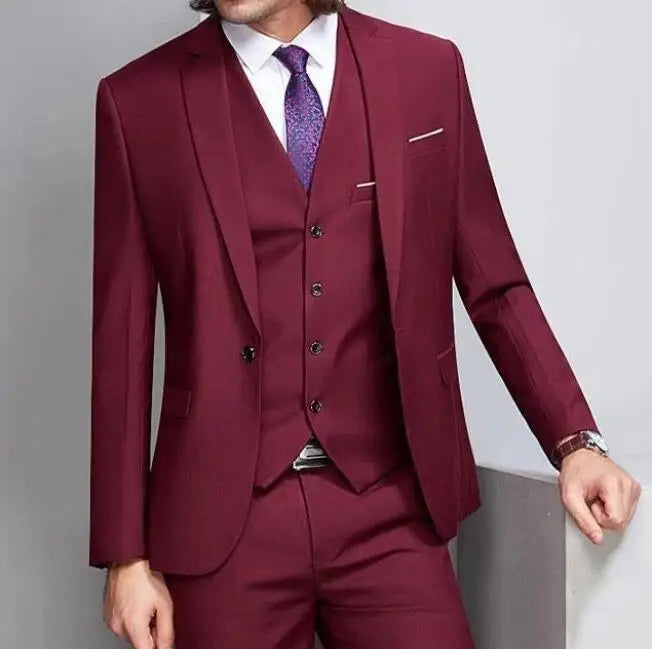 Men's Shiny Metallic Embroidered 3 Piece Suit Set (Jacket, Pants & Vest) - Lovez Aqua© - black, gray, red, silver, white