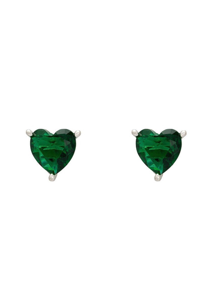 925 Sterling Silver Emerald Heart Stud Earrings - Lovez Aqua© - 