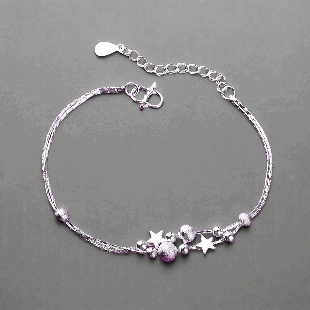 925 Sterling Silver Women's Delicate Star Charms Anklet - Lovez Aqua© - 