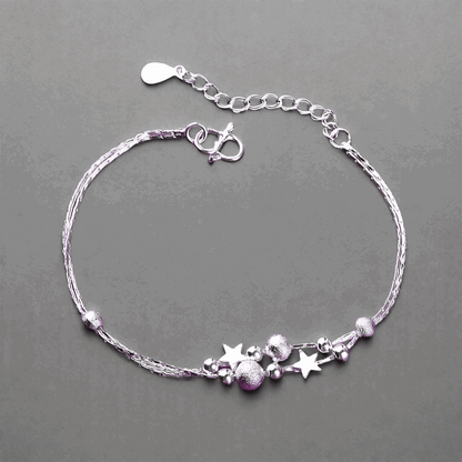 925 Sterling Silver Women's Delicate Star Charms Anklet - Lovez Aqua© - 