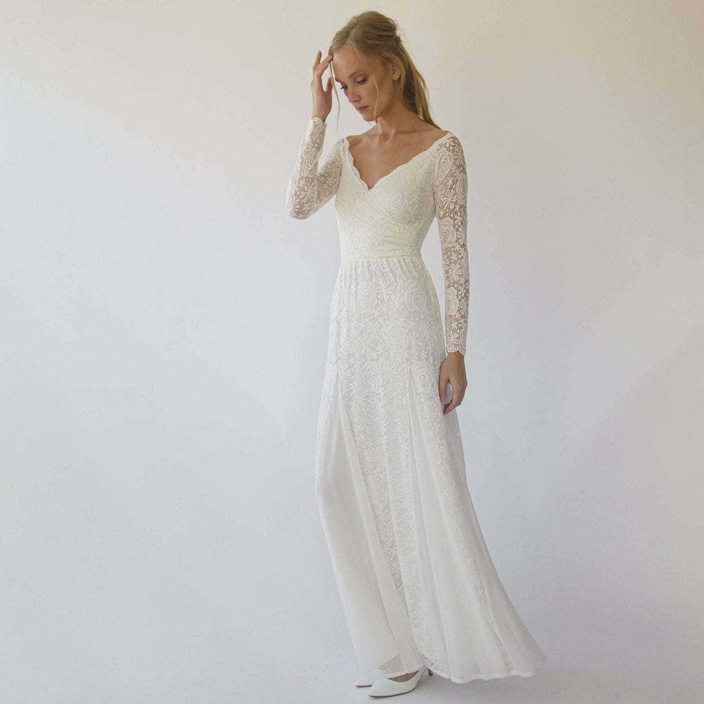 Ivory Off Shoulder Mermaid Lace Wrap Long Sleeves Wedding Dress