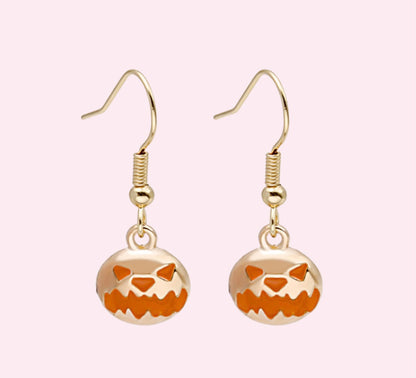 Minimalistic Gold Plated 925 Sterling Silver Halloween Pumpkin & Witch Earrings - Lovez Aqua© - 