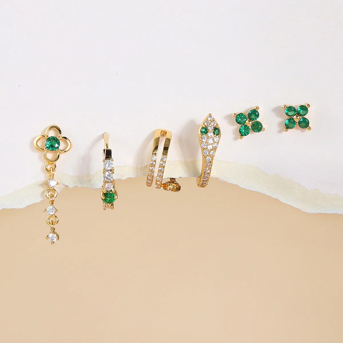 Harry Potter Slytherin Themed 18K Gold & Green Zircon Stud Earrings (3 Pairs)