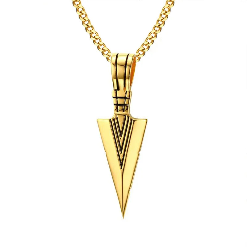 Men's Stainless Steel Punk Rock Arrow Head Pendant Necklace - Lovez Aqua© - 