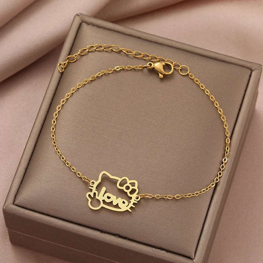 Women's Hello Kitty "Love" Peace Sign Stainless Steel Bracelet