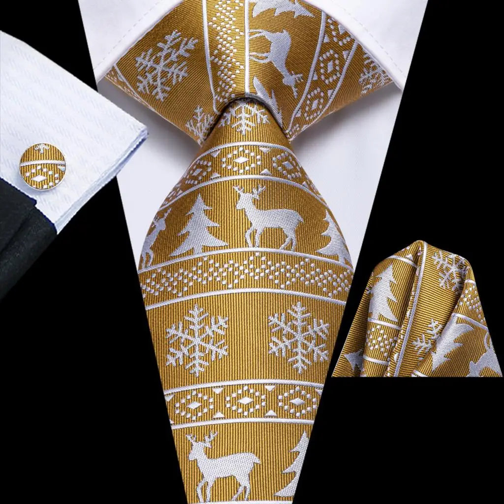 Men's Christmas Themed Festive Silk Necktie, Pocket Square & Cufflink Set - Lovez Aqua© - 