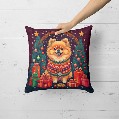 Festive Pomeranian Cartoon Christmas Throw Pillow (18x18 inches) - Lovez Aqua© - 