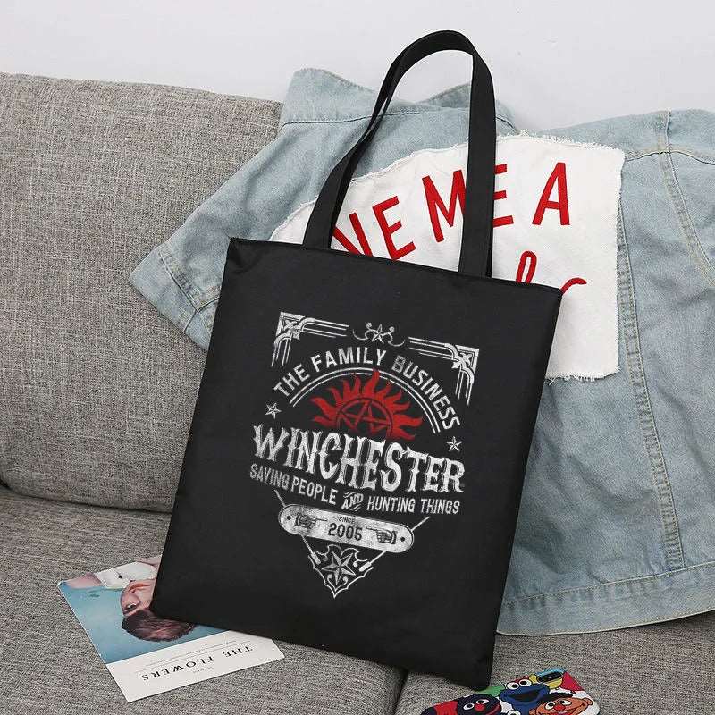 Supernatural Winchester Brothers Canvas Tote Bag - 80d3e6-0e.myshopify.com - Black 06 / With Zipper -  Black 06