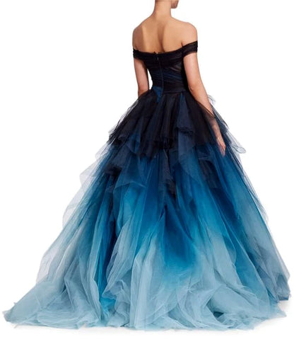 Women's Dark Blue Ombre Tulle Sleeveless Layered Fantasy Evening Ball Gown - 80d3e6-0e.myshopify.com - -  